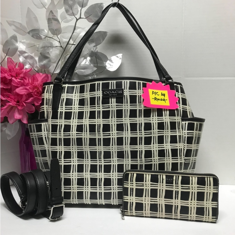 Coach Bleeker #28202 Diaper Baby Bag & Wallet Set, Black & White